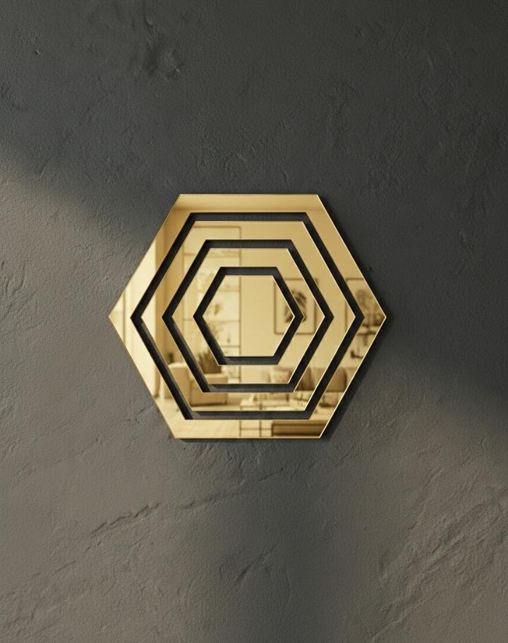 Premium Acrylic Gold Hexagon Mirror Décor (Laser Cut | Self-Adhesive)